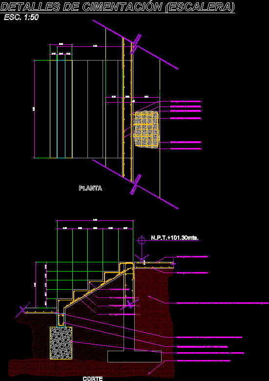 Detalhe da escada de concreto
