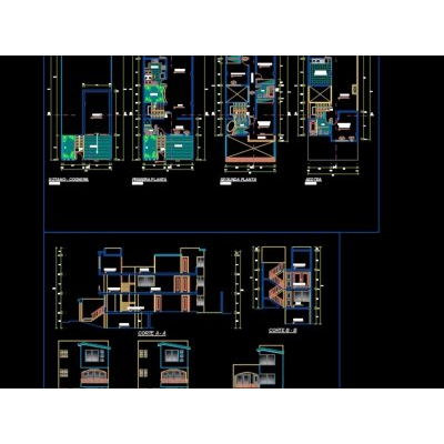 Vivienda de 3 pisos; plano de arquitectura