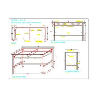 Mesa isometrica de tres lados en cad