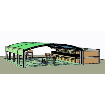 Cancha techada 3d y aulas