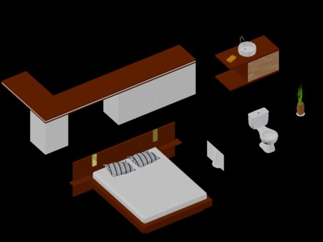 Bloques 3d muebles; artefactos; sanitarios; vista superior