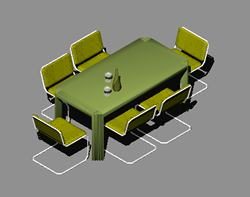 Mesa de comedor con sillas 3d