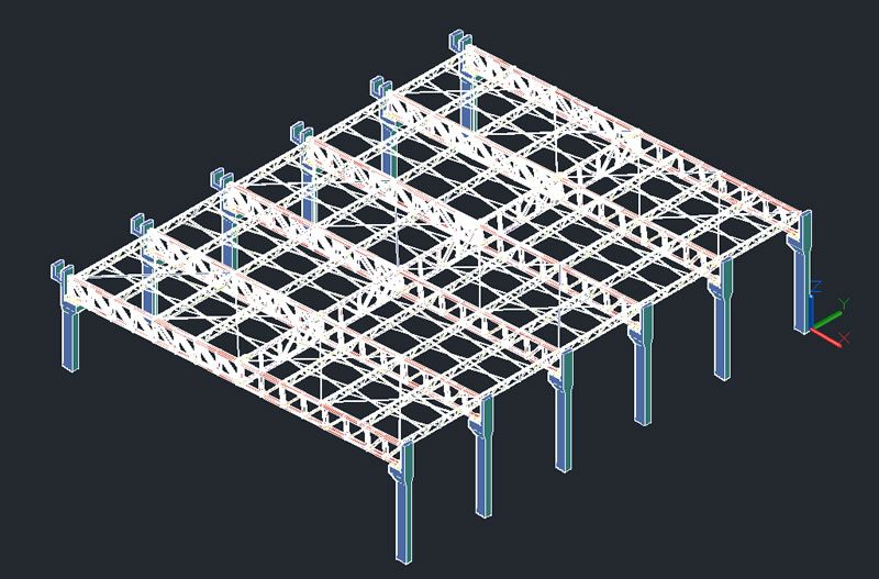 Treliça de centro esportivo 3d com estrutura metálica