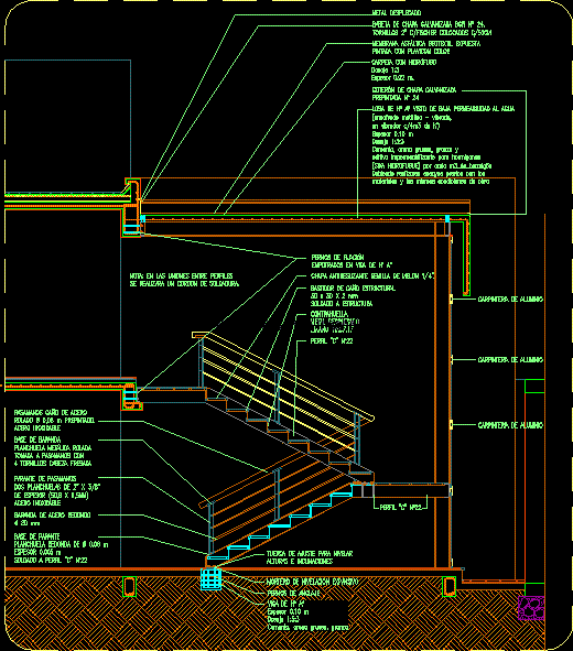 détail de l'escalier métallique