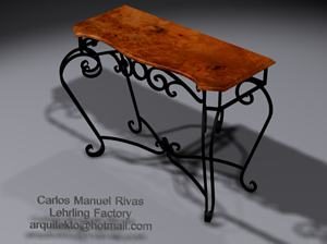 Table console - meuble de forgeron artistique forgé avec plateau en bois - version