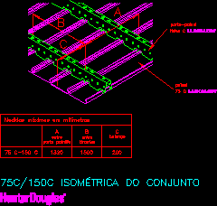Suspended metallic ceiling - isometric of hunter douglas set