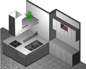 3d kitchen with applied materials