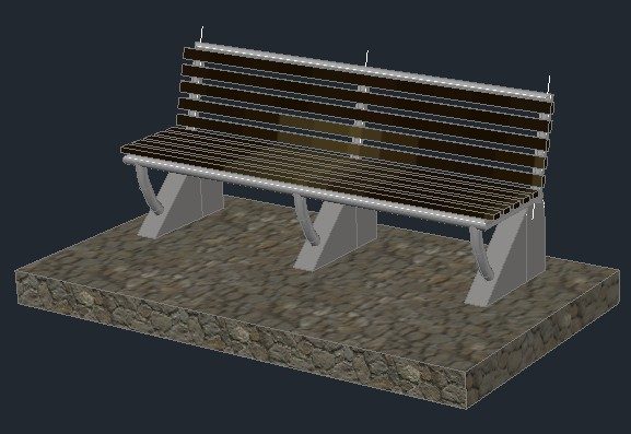 3d park bench / metal park and concrete base