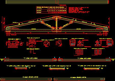 Complete exploded view of 2.75 m span steel cabrada - sections made up of standardized angles