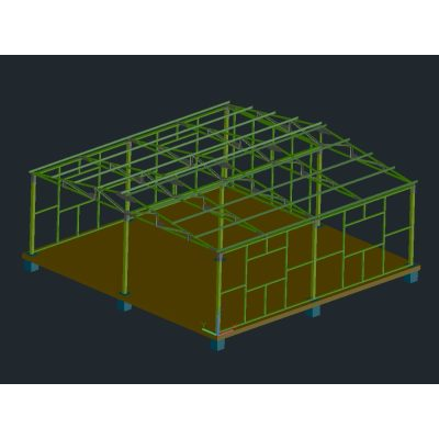 Galpon Agricola 3D con Perfiles Cuadrados