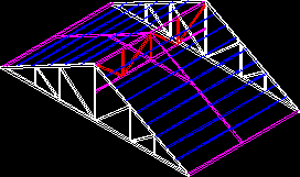 Perspective of a roof with pegs and nailers.