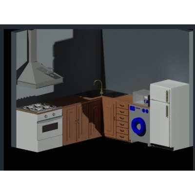 Cocina en 3d equipada con gran marca de roble 2.6mx2.6m.