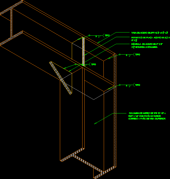 Detalhe de reforços e união em quadro de estrutura