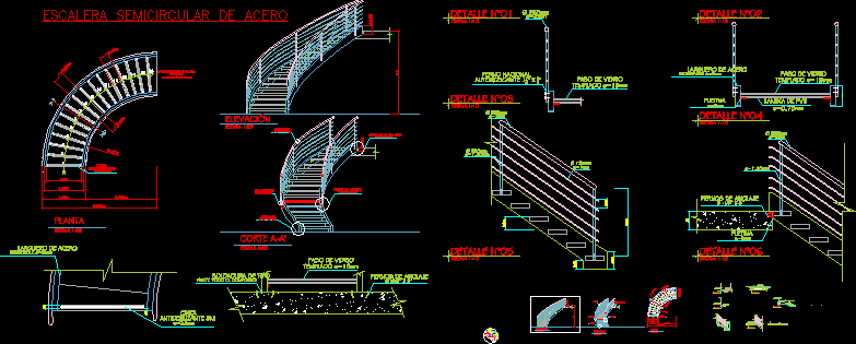 Detalhes do projeto de escada curva