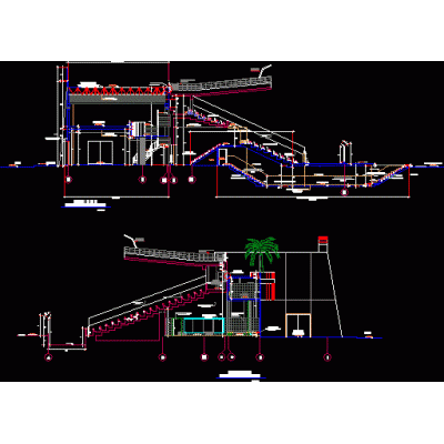 Plano de cortes de tribunas de un estadio