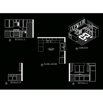 Cocina; elevacion; isometrico