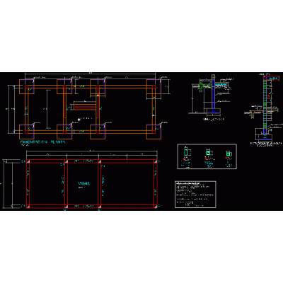 Planta y cortes de estructuras con detalles