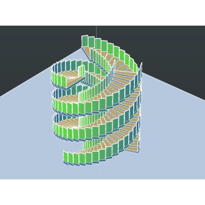 Escalera caracol de tres arrranques 3d