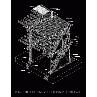 Detalle estructura en madera - isometrico