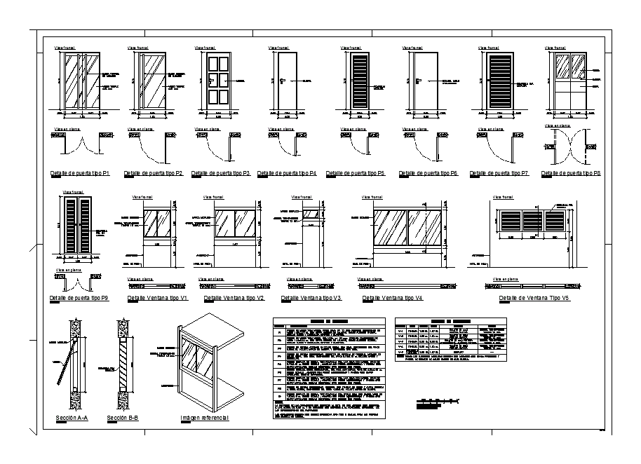 Details of doors and windows in various sizes