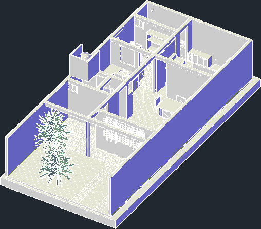 Casa de una planta con muebles 3d