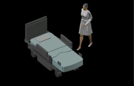 Enfermeira e maca 3d