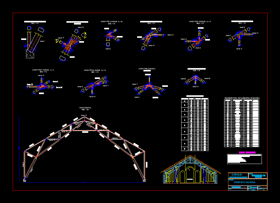 Plan du portique de l'église