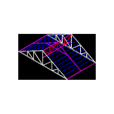 Perspectiva de un techo con cabreadas y clavadores.