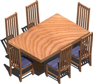 Table et chaises de salle à manger 3d avec matériaux appliqués