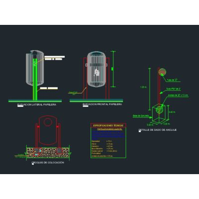Basurero - detalle constructivo cilindro metalico