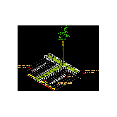 Isla de estacionamiento - detalle en isometria de una isleta