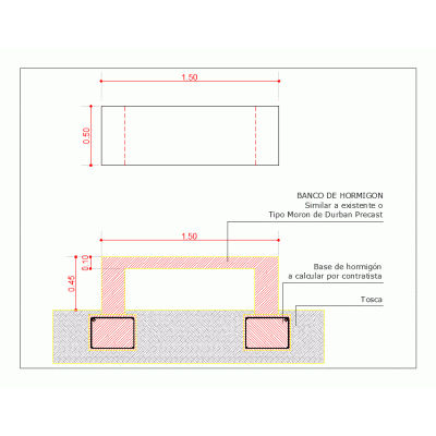 Banco recto de hormigon armado in situ