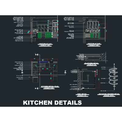 Detalles de dibujo de cocina wd con cajones giratorios