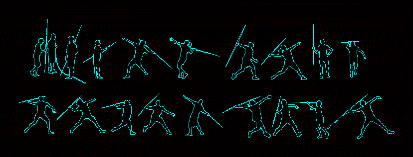 People silhouettes javelin throwers