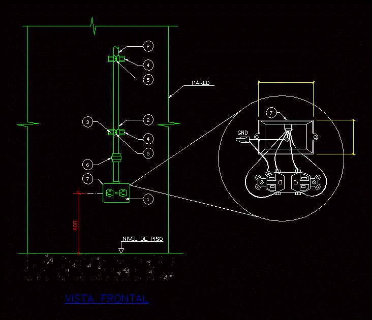Typisches Detail der einphasigen Steckdoseninstallation
