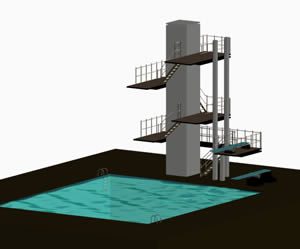 Piscina 3d com plataforma de mergulho