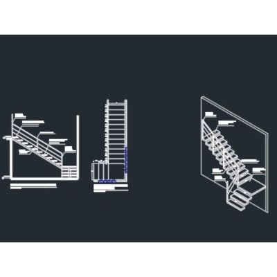 Detalle de escalera; planta e isometricos