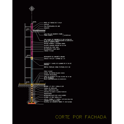 Corte por fachada tabique con losa macisa