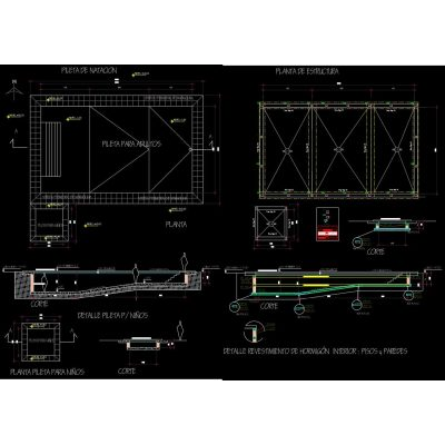 Piscina de hormigón 14×8 m con detalles estructurales