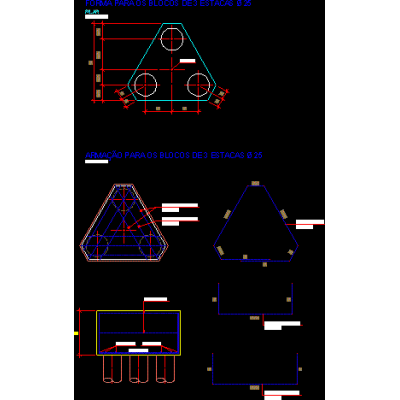 Bloco para 3 estacas 25cm.