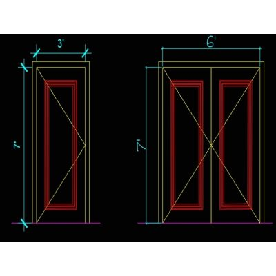 Elevaciones de puertas con detalles de moldura.