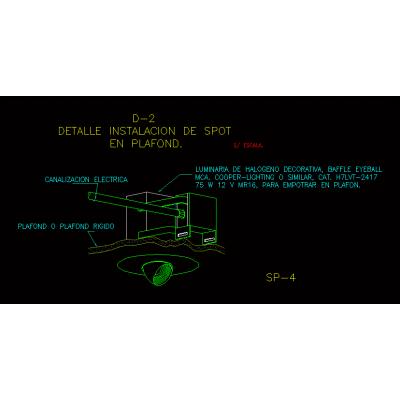 Detalle de instalacion de spot en plafon