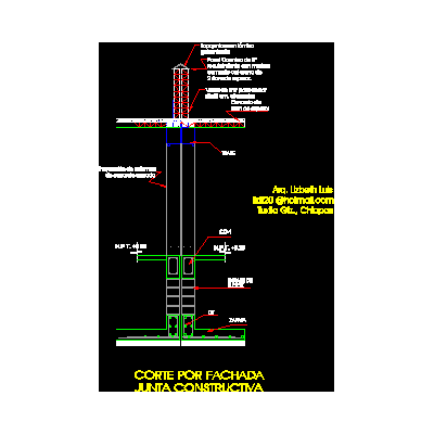 Sezione per facciata in giunto di costruzione