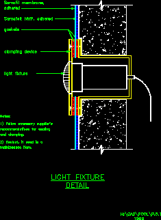 Piscinas - colocação de membrana - detalhe de colocação de luzes submersas em paredes