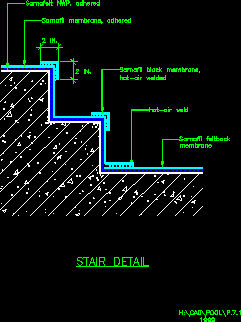 Piscines - placement de la membrane - détail de l'escalier