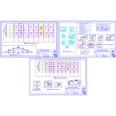 Estructura techo metalico - diagrama de armaduras y conexiones