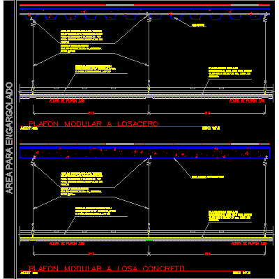 Detalle de fijacion de plafon modular a losa