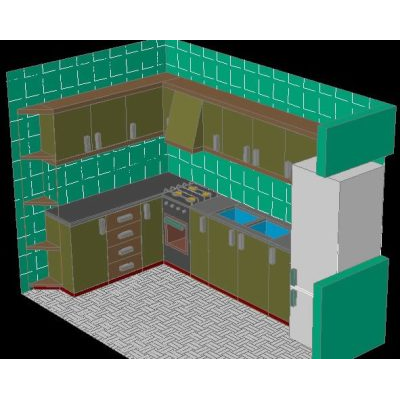 Cocina Esquinera Moderna en 3D
