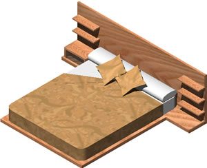3D-Doppelbett mit aufgebrachten Materialien