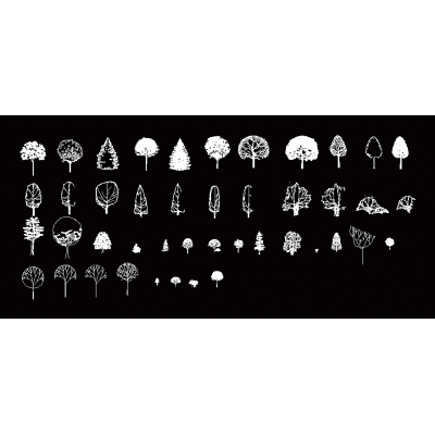 Variedad de arboles en Alzado